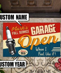 Personalized Spark Plug Hot Rod Garage Door Mat