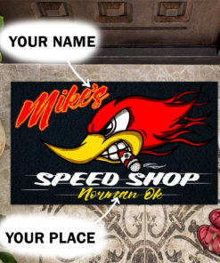 Personalized Speed Shop Hot Rod Door Mat