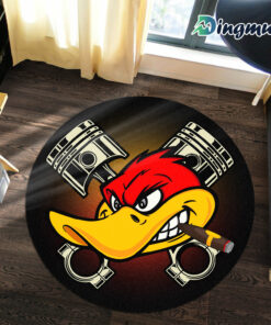 Personalized Speed Shop Hot Rod Duck Round Rug