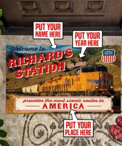 Personalized Welcome Up Union Pacific Station Door Mat