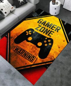 Funny Gaming Floor Mat with Orange and Black Gamer Area Rug for Kids and Teens