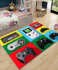 Large Gamer Area Rug with Printed Gamepad Design for Living Room or Bedroom