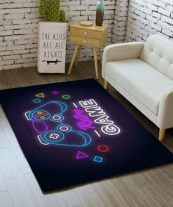 Large Game Area Rug for Boys Room with Non-Slip 3D Printed Controller Design
