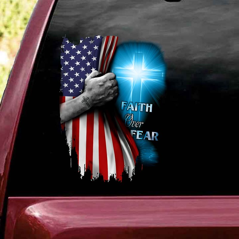 Christian Cross Faith Over Fear Jesus In Christianity Usa Flag Car