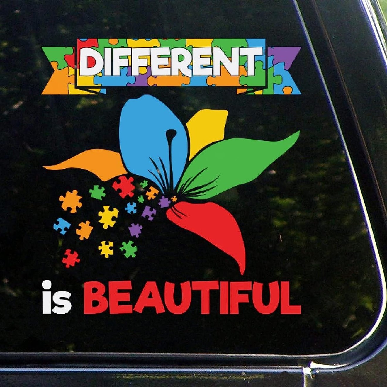 Different is Beautiful Autism Car Sticker Puzzle Flowers Autism