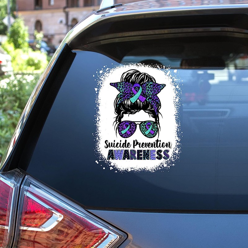 Suicide Prevention Awareness Girl Messy Bun Car Sticker Decal, Suicide ...